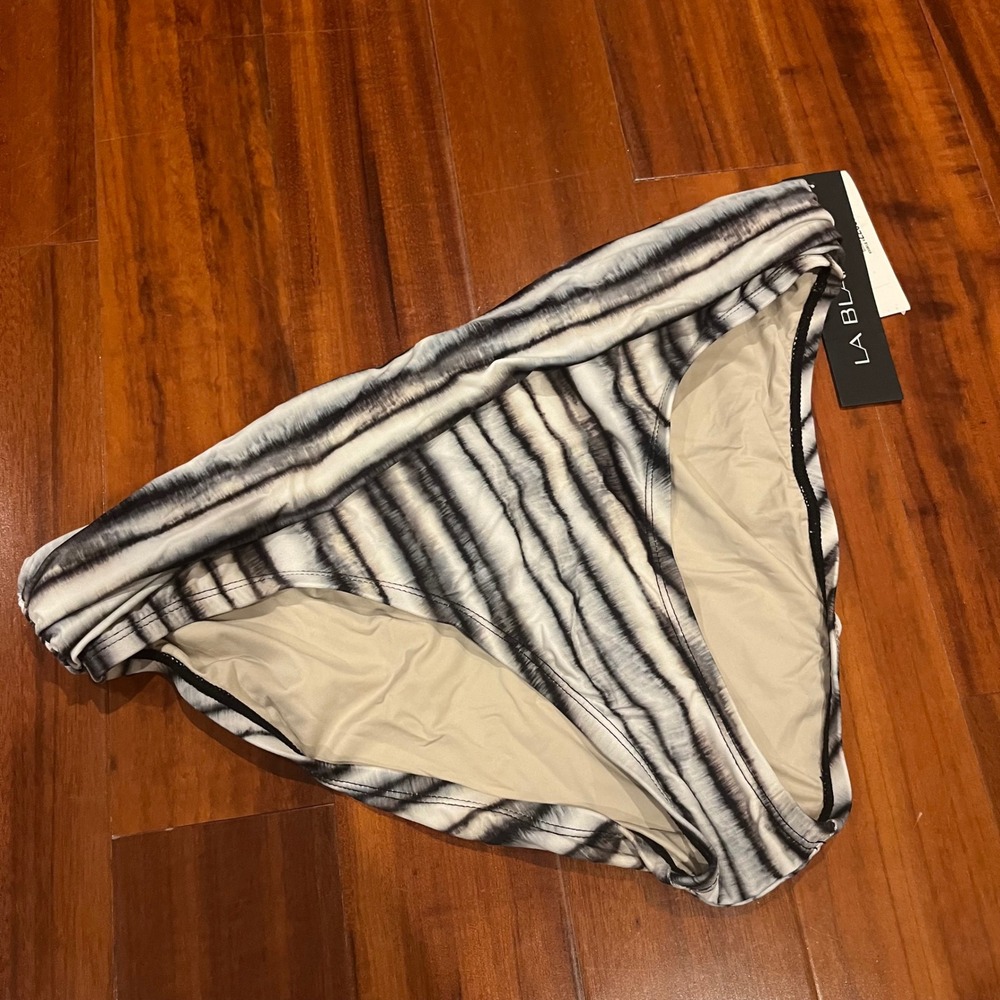 LA BLANCA Bikini Bottom Swim‎ Gray Stripe Tie Dye Pattern Beach New NWT Size 10